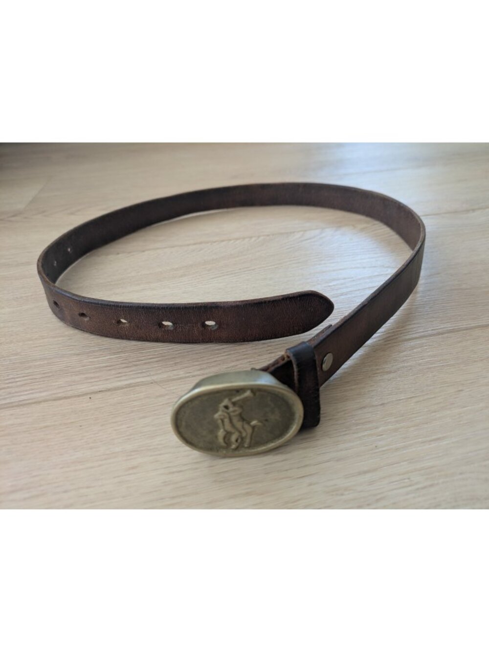 Vintage 1970s Kids Polo Ralph Lauren Belt Small Brown Leather Brass Buckle USA